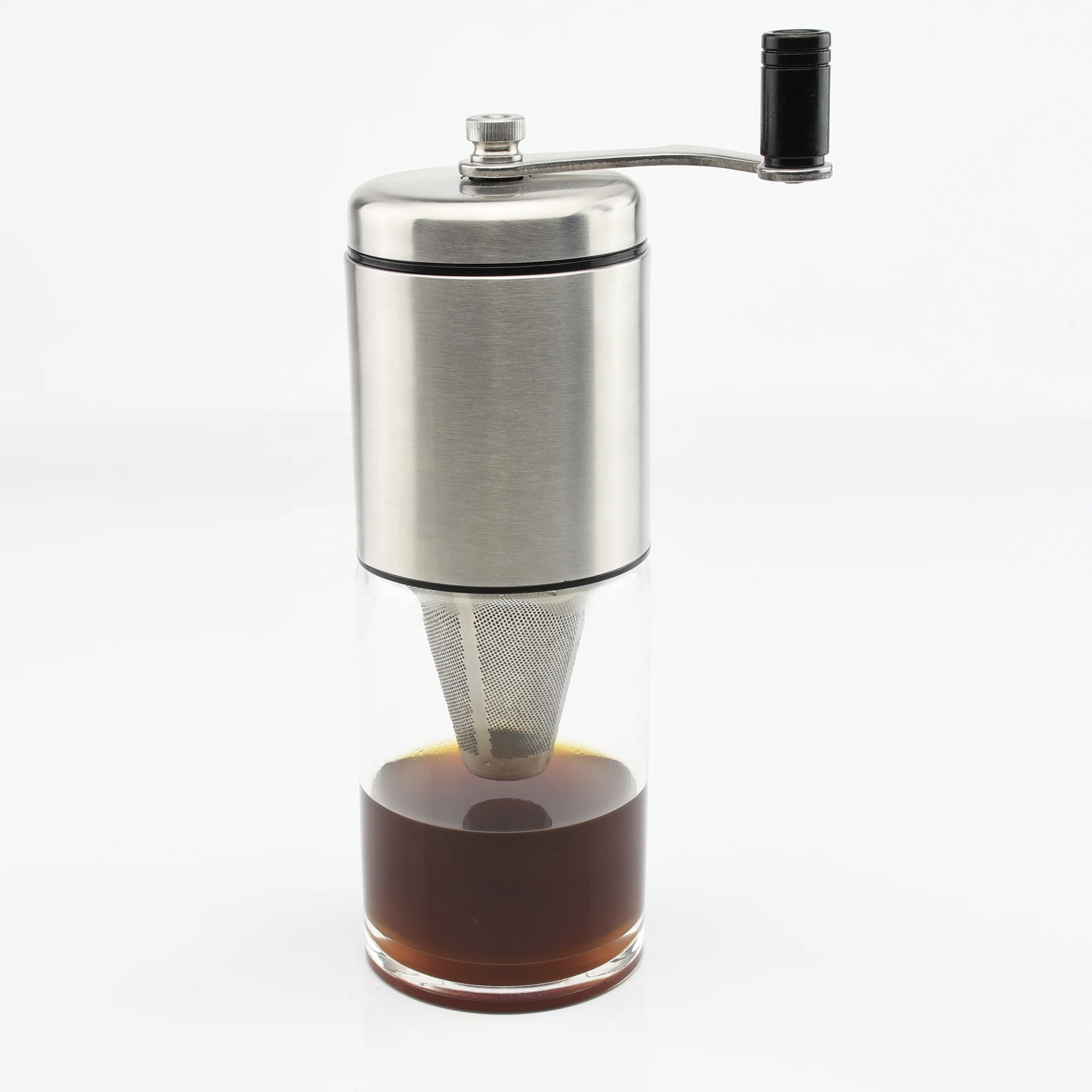 manual stainless steel  glass coffee grinder with funnel
