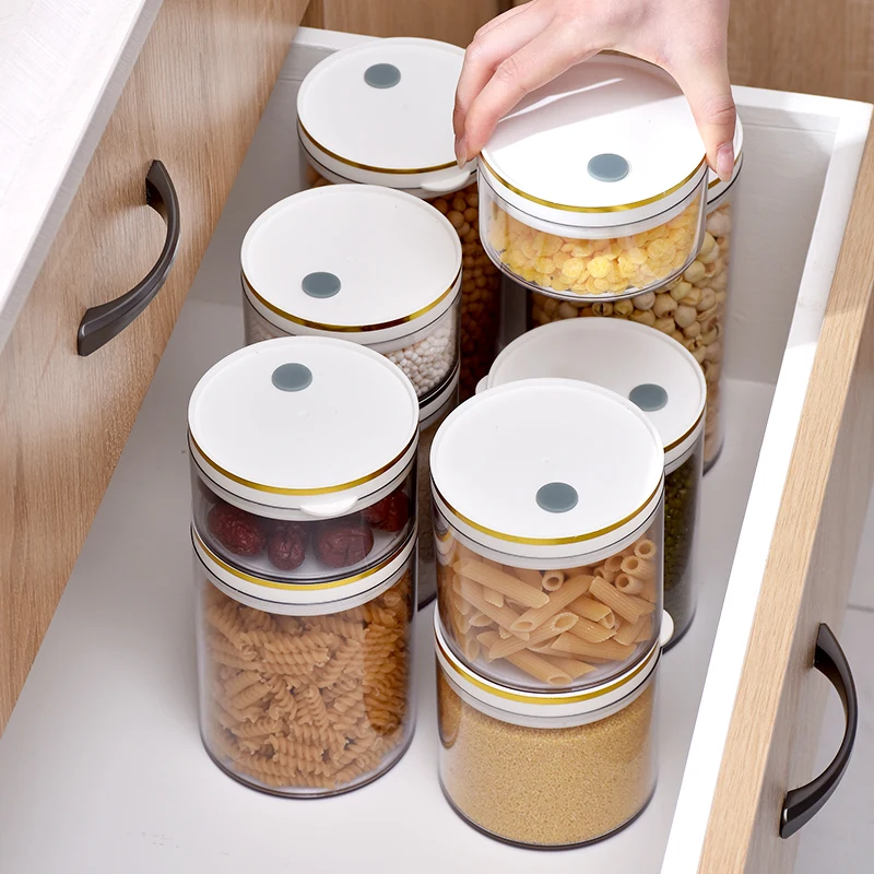 New kitchen multifunctional and durable round transparent food plastic sealed jar storage jar with lid