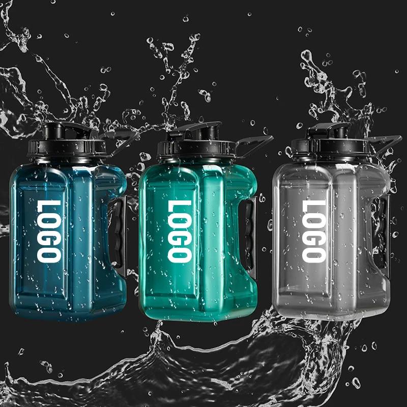 Custom Logo Half Gallon 2.2L Motivational Sports Bottle Drinking Water Jug Bottle with Time Marker and Sleeves