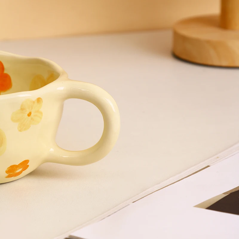 Nordic customization ins mug Coffee mug  Yellow flower Coffee ceramic porcelain cup mug set