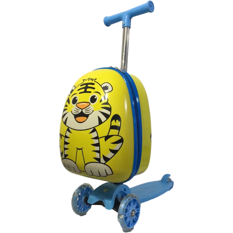 New Design Animal Printing Kids Kick Three Wheel Foldable Luggage Scooter
