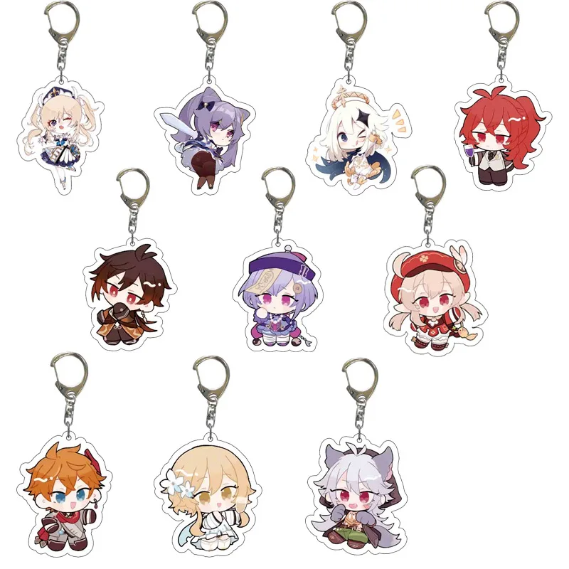 
Anime Genshin Impact Zhongli Diluc Venti Paimon Keychain Keyring Base Acrylic Stands Keyring Gift For Fans 