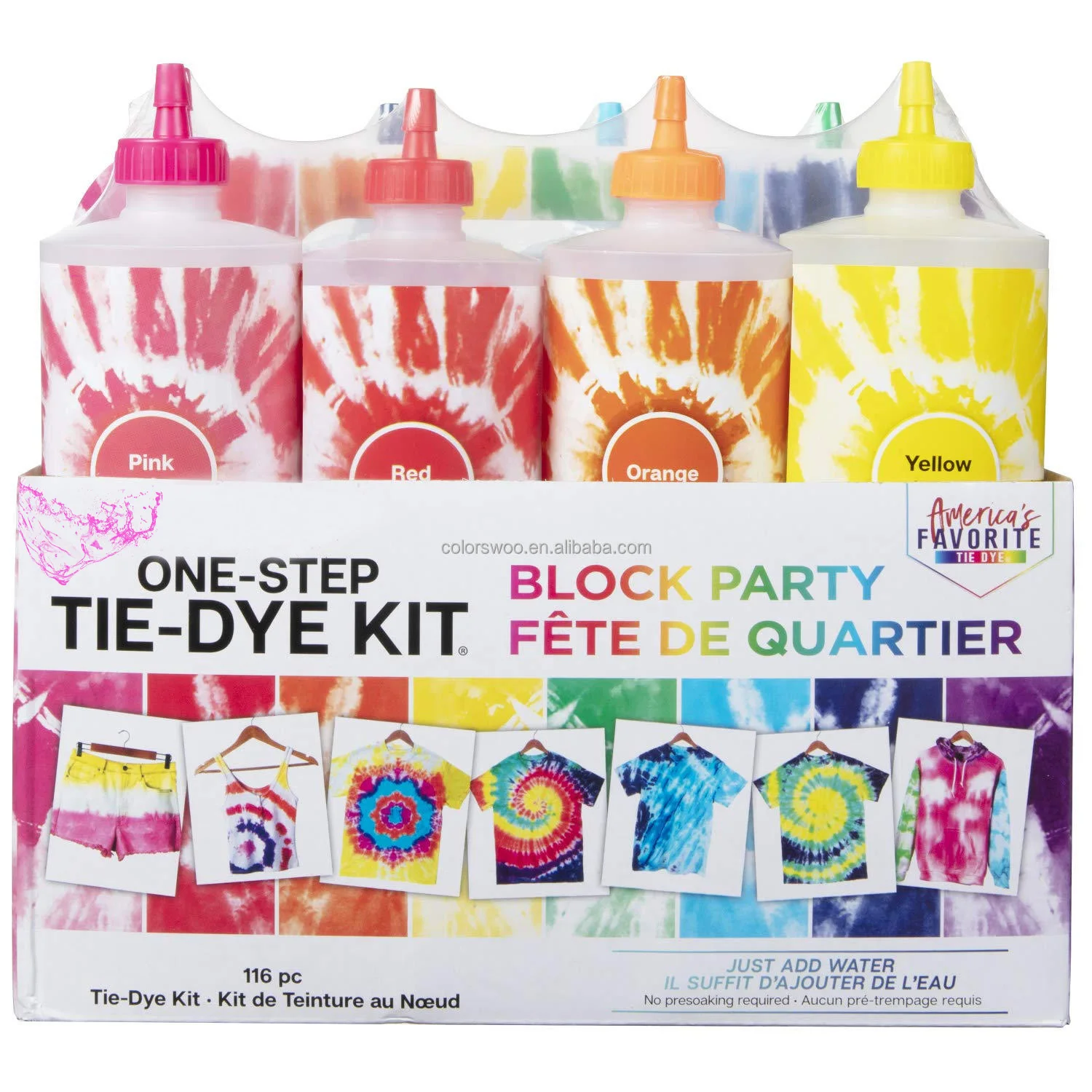 One-Step Tie-Dye Kit Extra Large Block Party 16 oz Easy Squeeze Bottles, All-in-1 Kit Group Activity Tie-Dye Vibrant Color