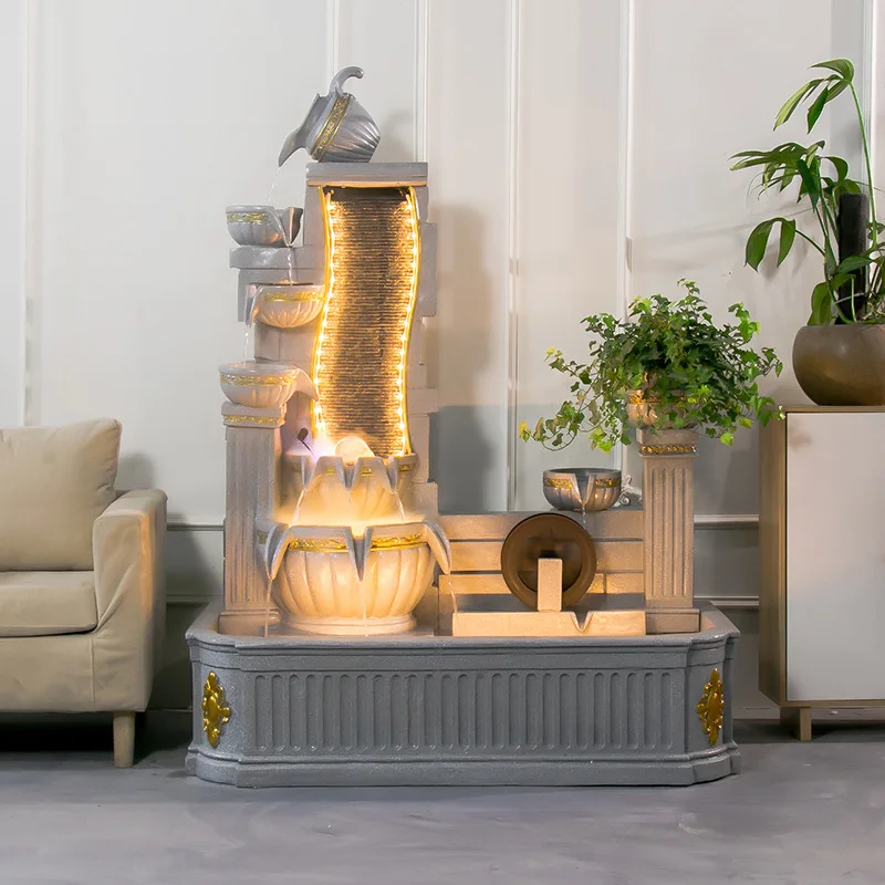 Large Outdoor Garden Home Decor Resin Water Fountain With Fish Pool Led Light Waterfall Fountain