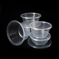 Disposable Plastic White Round Takeaway Fruit Salad Soup Food Bowl Container With Lid