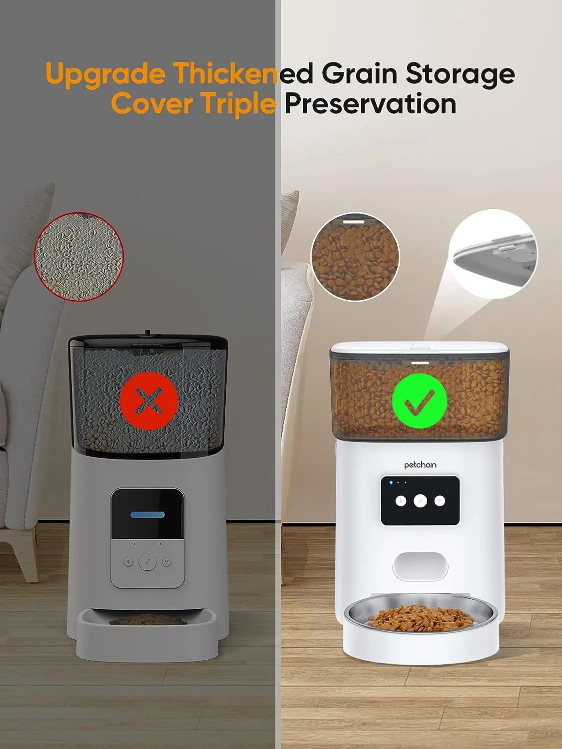 Petchain 4L WiFi Pet Food Dispenser Low Food Alarm and 10s Voice Recorder Automatic Cat Feeder