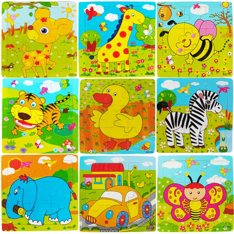 Education and Learning  Wood Cartoon Animal Puzzle Custom Children  Jigsaw Puzzle Game Puzzles Toy For Children