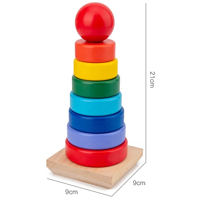 New Design wooden toys montessori educational toys Wholesale cognition color Eco-friendly toy Colored three column tower
