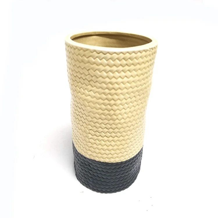 Craft Ceramic Decoration Rustic Brown Porcelain Design Flowers  Weaving Flower Vase