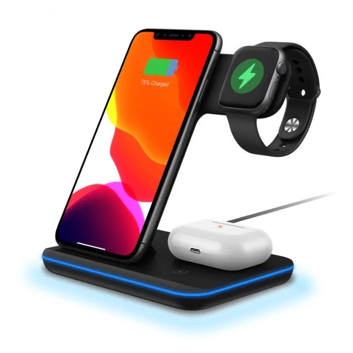 Desktop 3 in 1 Wireless Charger Station Qi Wireless Phone Charger 15W Mobile Wireless Charger For phone Earphones Smart Watch