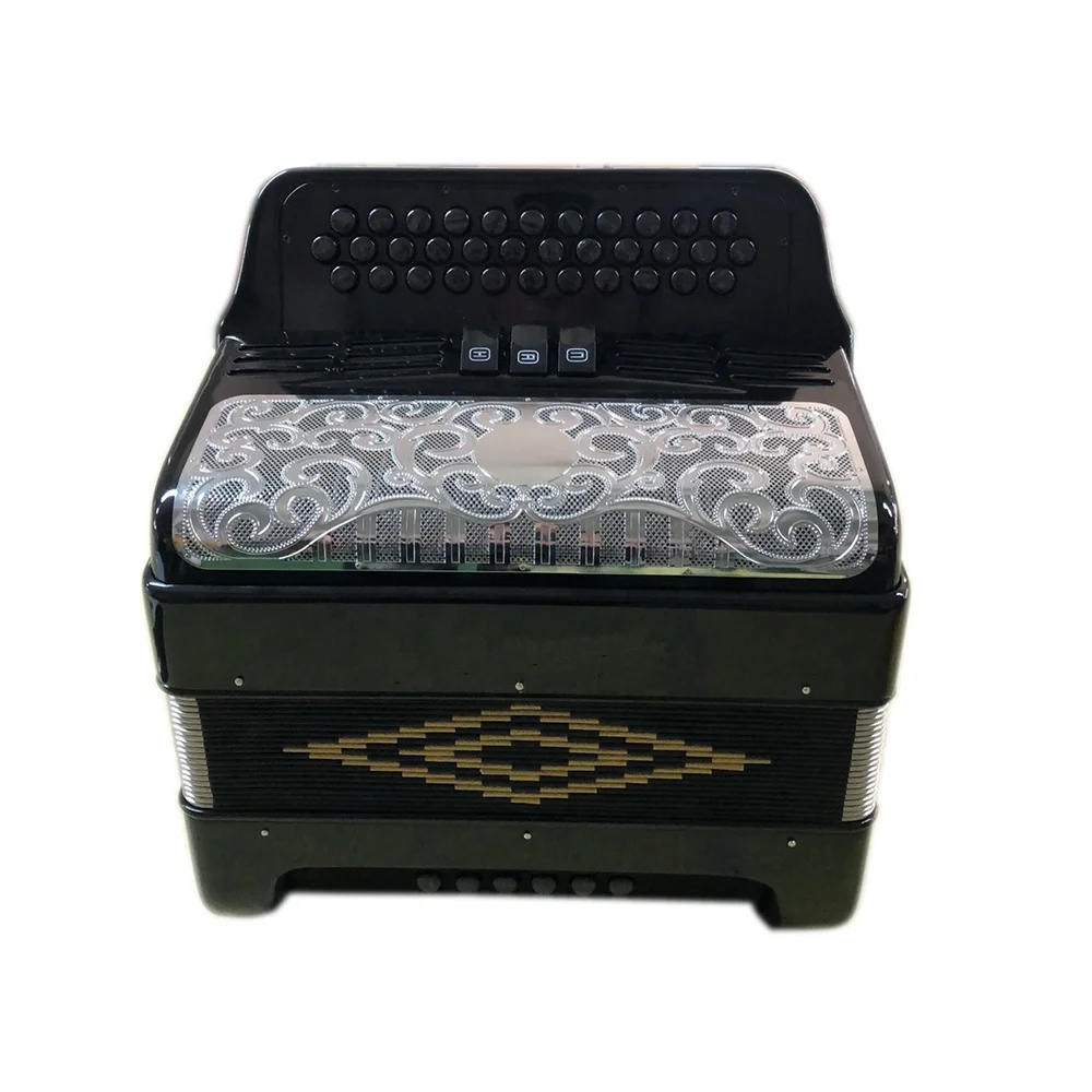 SEASOUND OEM 34 Button 12 Bass 3 Registers Bright Black Accordion Instrument Silver Grill Acrodeon JB3412C