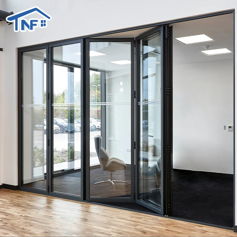 Aluminum alloy slim Frame Large View Glass Bifolding Doors modern simple design Balcony Accordion Folding Patio Door