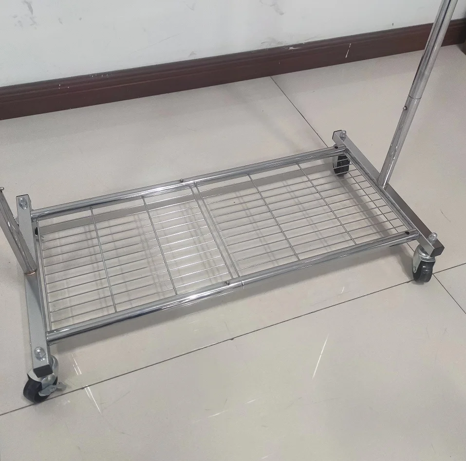 Chrome Plating Rod Foldable Hanging Clothesdrying Rack With Shoe Racks & Stands Clothing Display Rack With Wheel