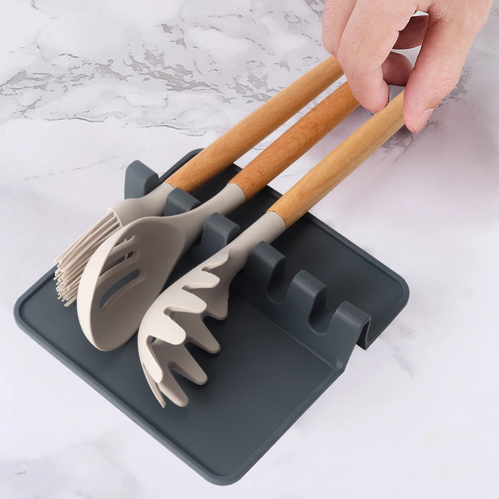 Heat-Resistant cooking kitchen utensils holder Silicone Spoon Rest with Drip Pad