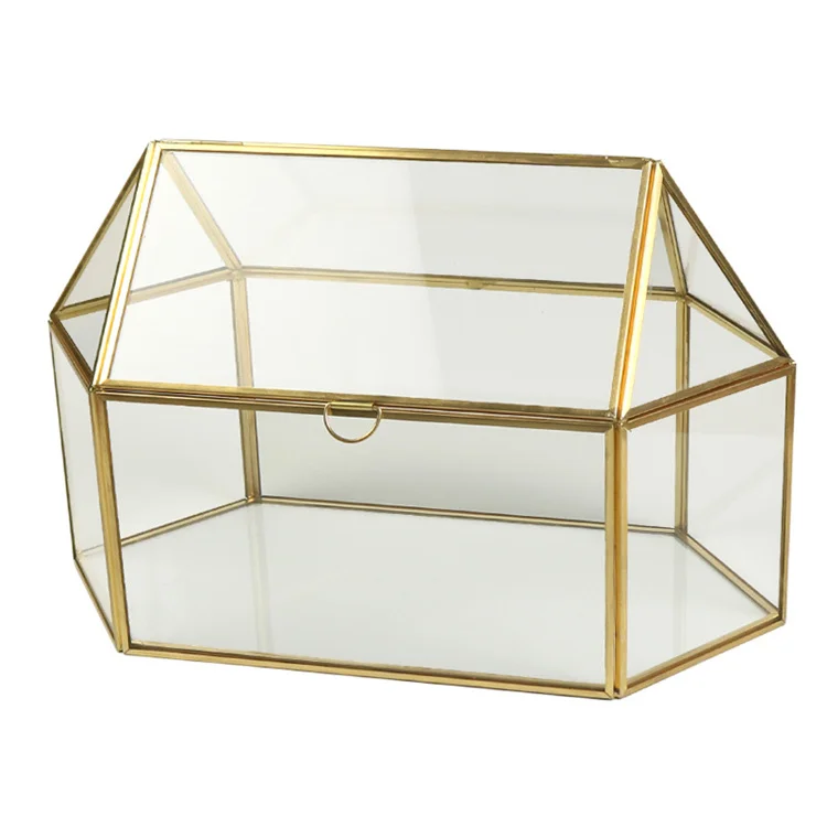 Glass flower house creative copper strip clamshell geometric house Box wedding flower device
