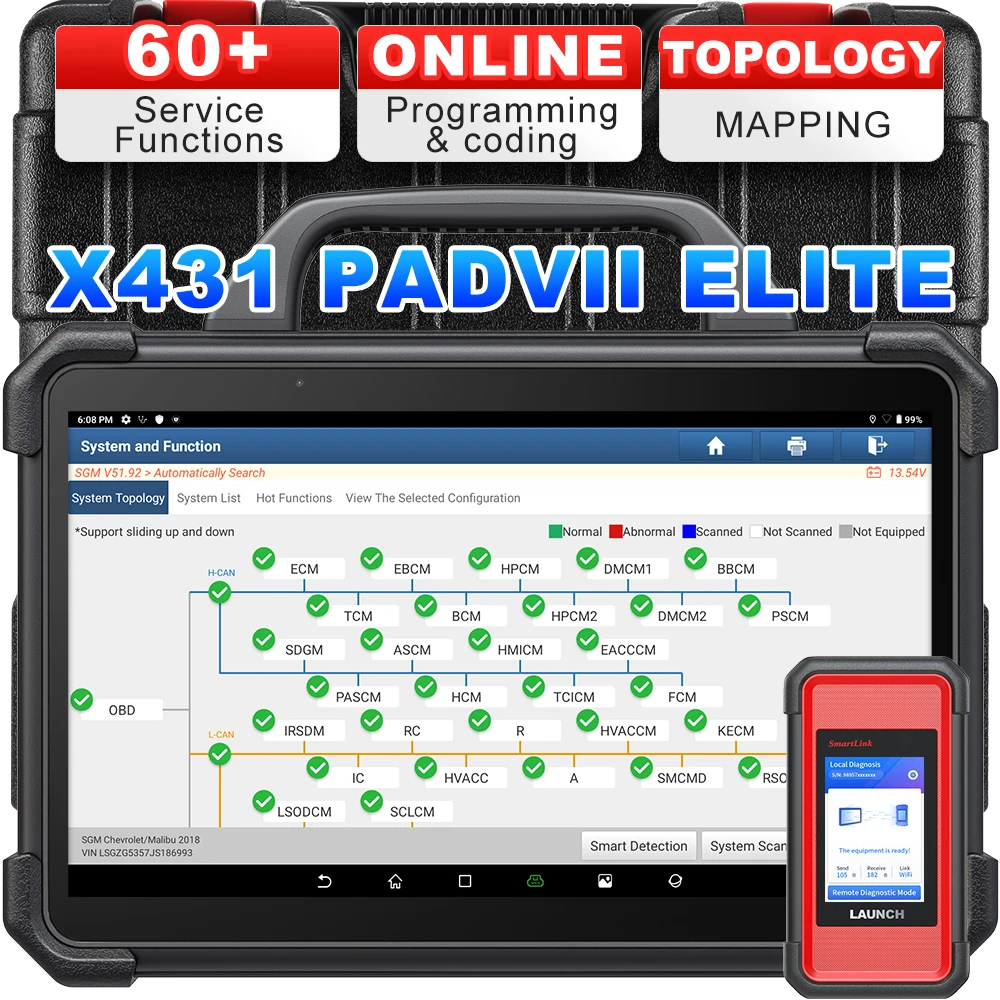 Launch X431 Pad7 Elite Reprogramming Topology Map Bi-directional 2 Years Free Software Update Gift Diagnostic Scanner Tool