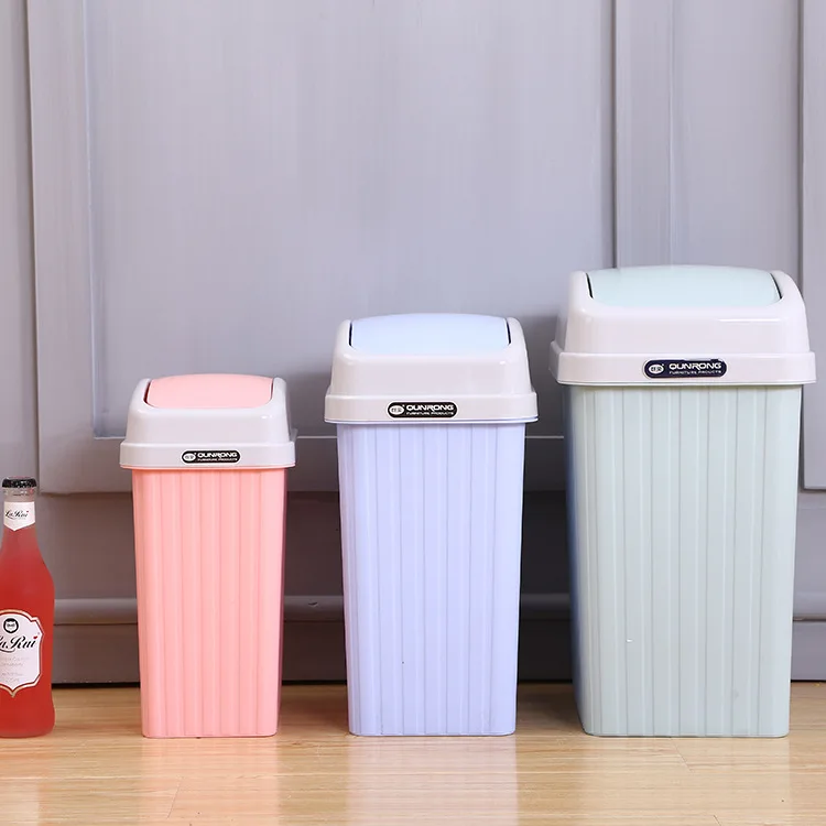 Wholesale Rectangular Dustbin Bathroom Garbage Bin Swing Top Lid Waste Bin Plastic Toilet Trash Can
