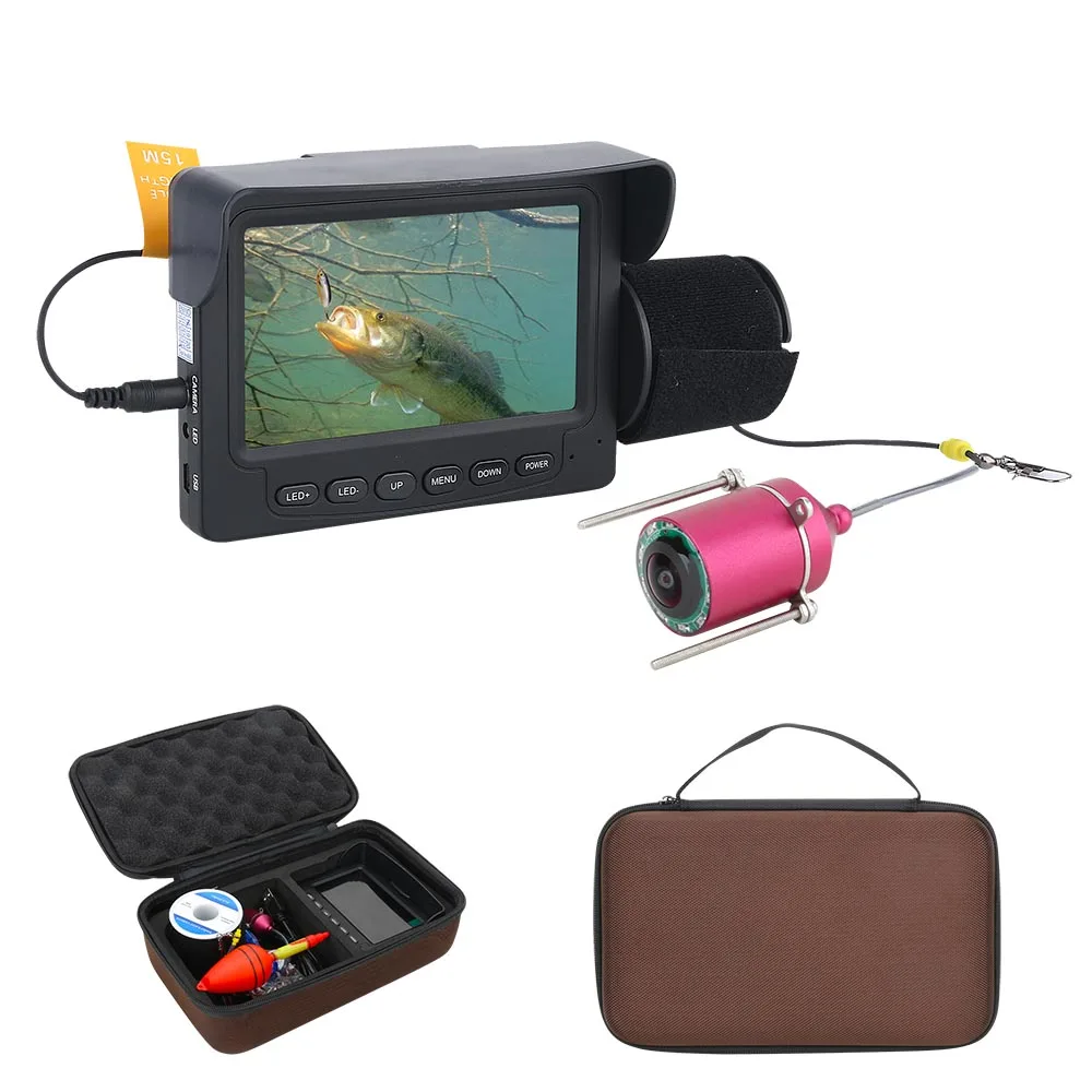 15M 1200TVL Fish Finder Underwater Fishing Camera 4.3 inch Monitor 10PCS LED Night Vision 195 Degrees Camera For Fishing