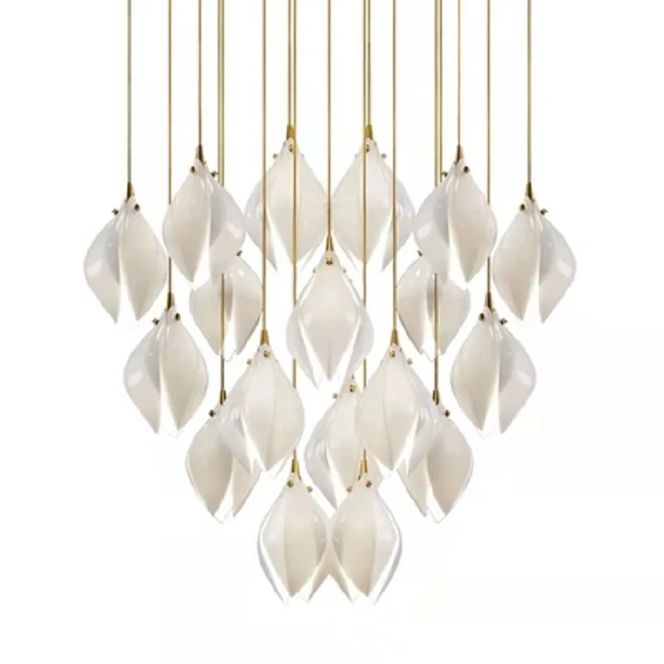 Northern European simple ceramic magnolia petal DESIGN LAMP bedroom Villa staircase chandelier