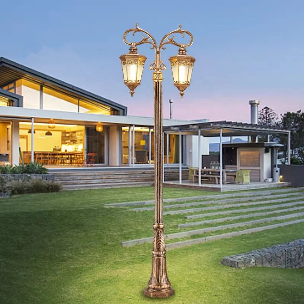 Outdoor double headed European style antique courtyard lights, decorative power supply road waterproof lamp posts