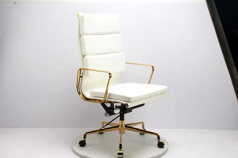 golden aluminum  leather PU  arm high back office chair