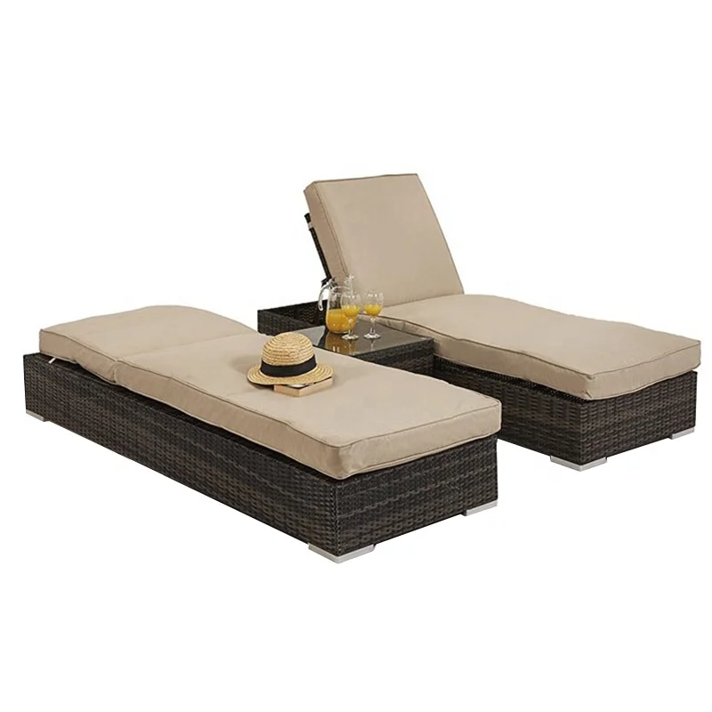 Sunway Height Adjustable Outdoor Pool Bed Rattan Sun Loungers