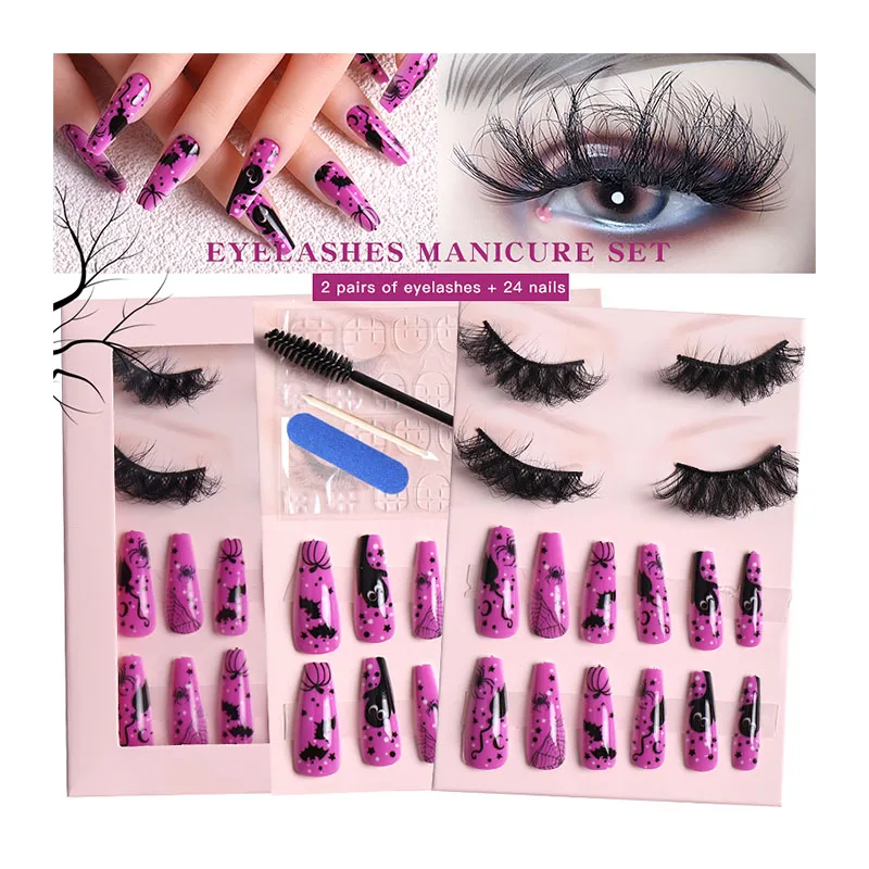 Christmas Packaging Lashes Christmas Party Press On Nails Art Gifts Set Color Faux Mink Eyelashes