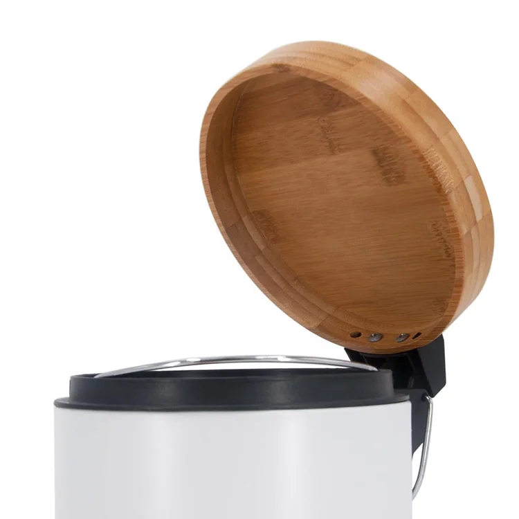 3L 5L Round Shape Stainless Steel Trash Bin Metal Garbage Bin With Bamboo Lid