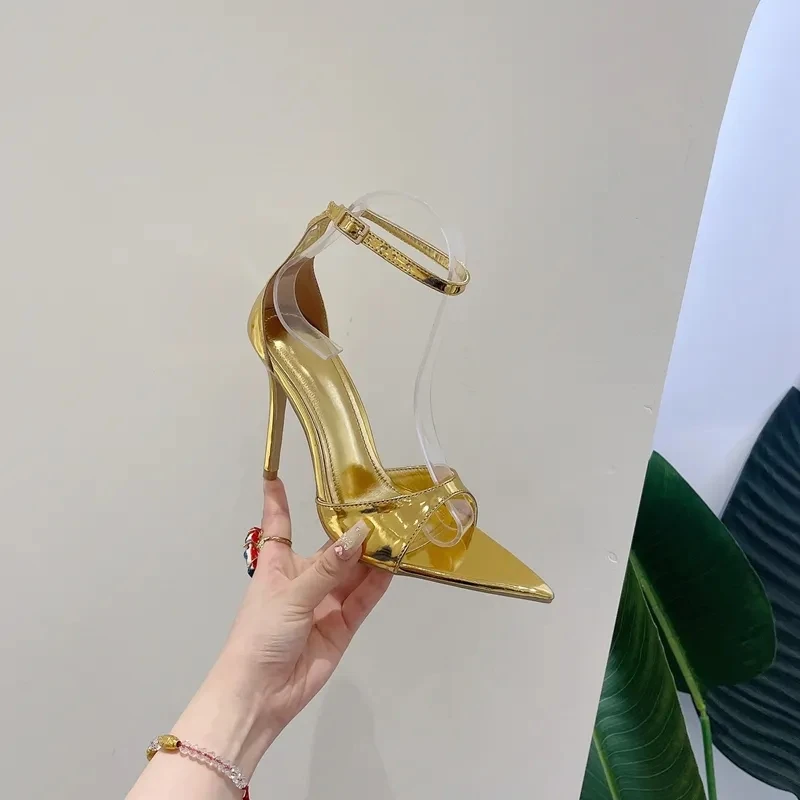Hot sale Pointed Toe Fashion 2023 Shoes for Women Gold Slingback Talons Femmes Sandals Female Stilettos Party Ladies Heels
