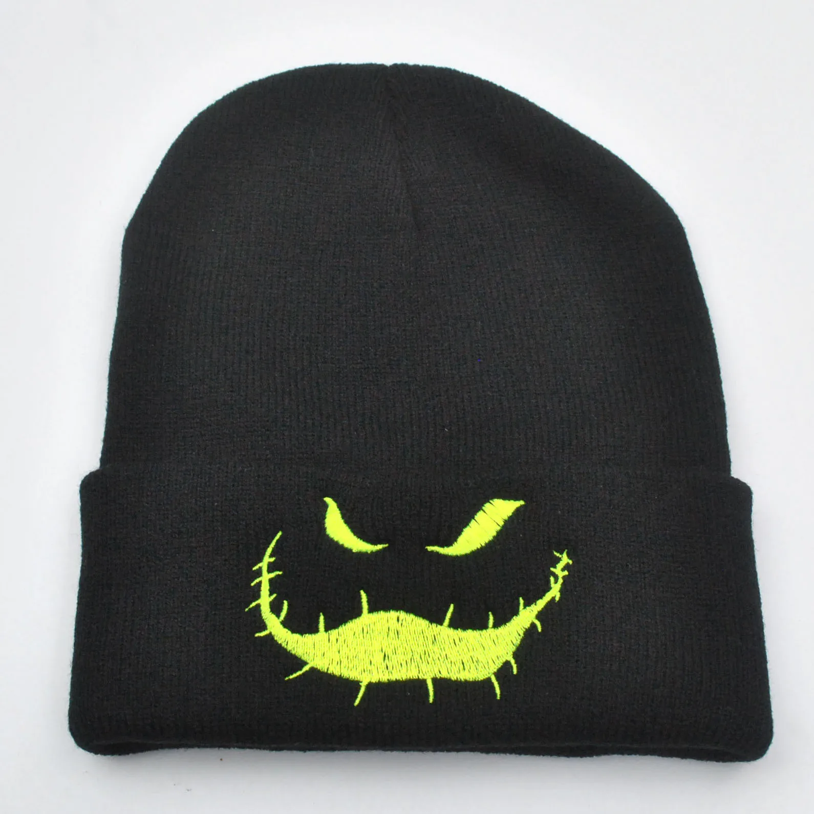 Pom Pom High Cotton Printed Christmas Night Fright Knitted Woolen Hats Oogie Boogie Halloween Ghost Face Winter Green Beanies