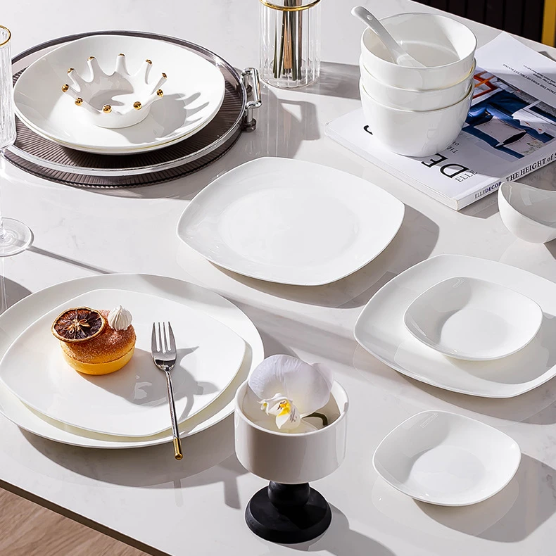 Minimalist Pure White Dish Suit Homemade Underglaze Ceramic Tableware Rice Noodle Fish Plate Dinner Plate Optional Wholesale