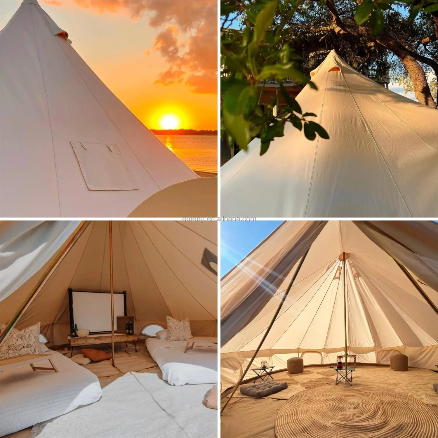 4 season 5m 6m camping glamping luxury canvas bell tent with wood stove
