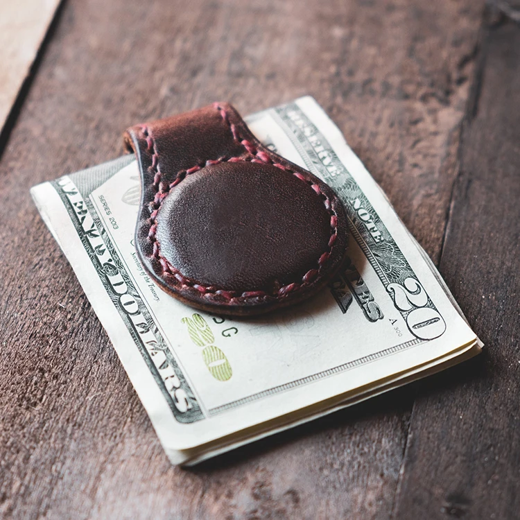 Round Shape Real Leather Creations Genuine Leather Money Clips With Extra Strong Shielded Magnets