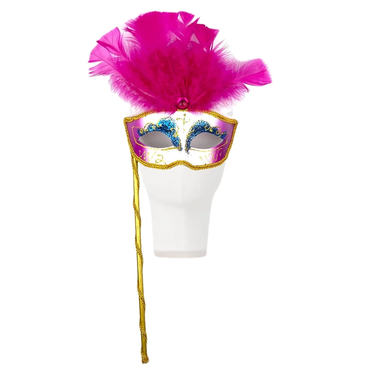 HOT Ladies Fashion Sexy Venice Hand Painted Princess Masquerade Party Feather Mask with Stick Handheld Feather Masks