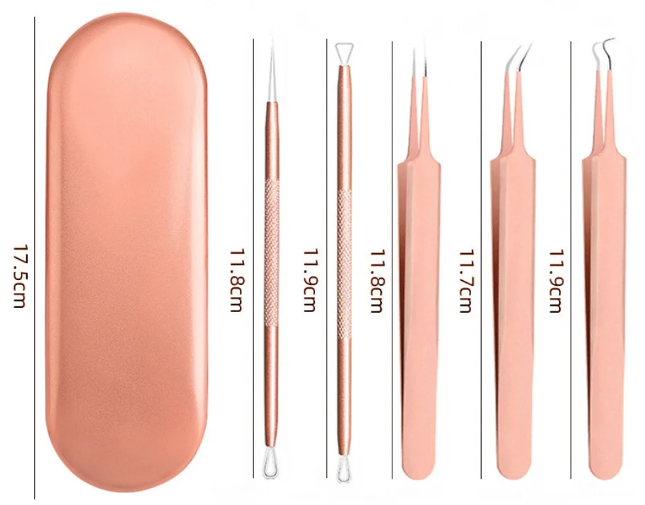 5pcs/set Rose Gold Professional Blackhead Removal kit, Comedone Extractor kit, Acne Removal Kit
