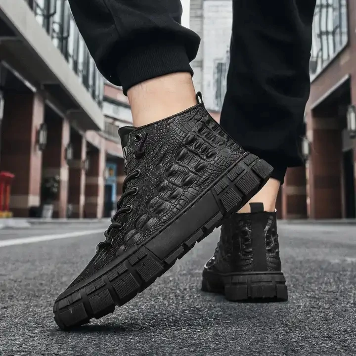 custom crocodile print midtop men casual boots men fall alligator shoes men non slip shoes for work
