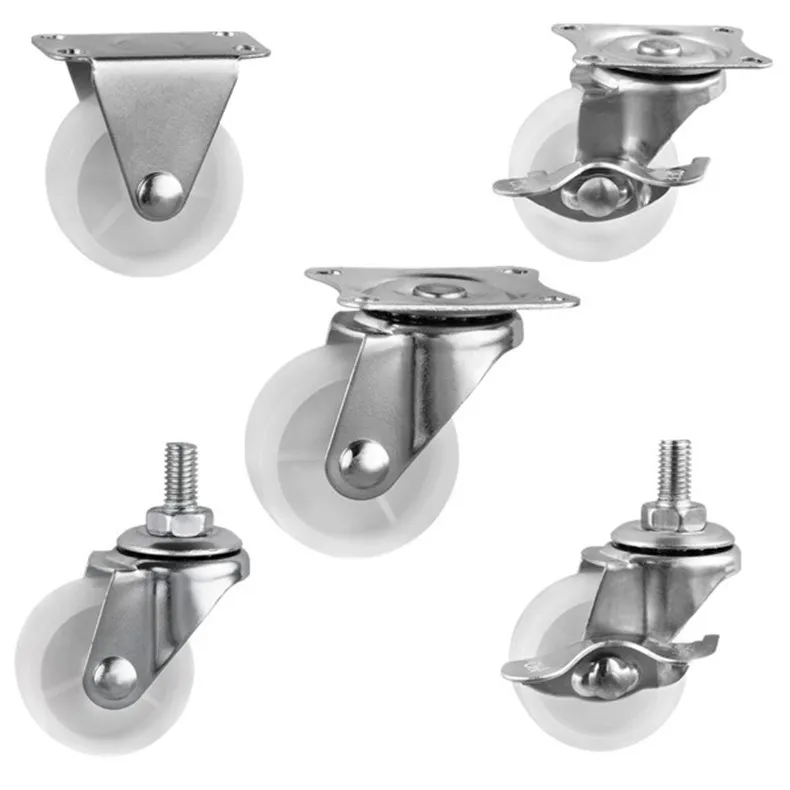 White PP Flat Bottom Movable Screw Side Brake Swivel Caster Furniture Silent Ball Trolley Wheel