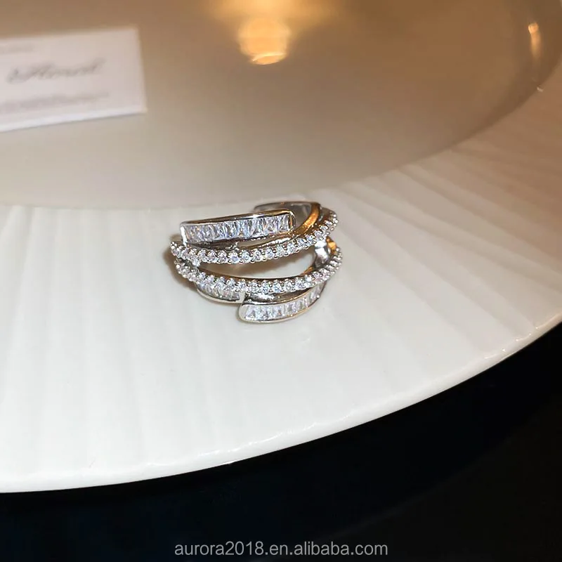 New Fashion Jewelry Rings Collection Gold Plated Openable Adjustable Average Size CZ Crystal Brass Rings For Women