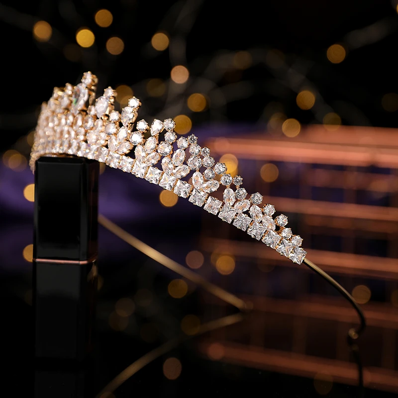 Bridal Accessories Hair Accessory Crystal Crown Elegant Wholesale Handmade Wedding Tiara Women Jewelry Fashion Gift Gold BC7033