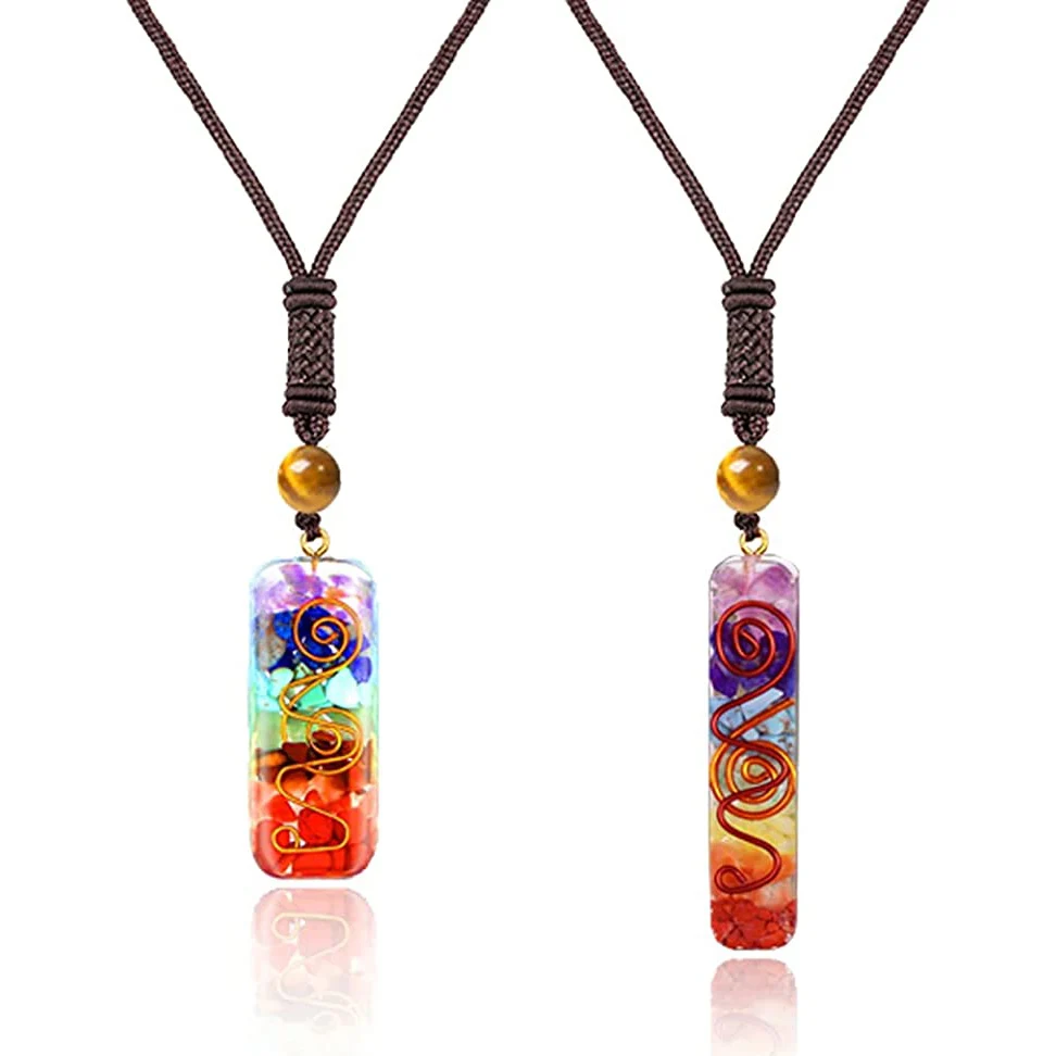 Orgone Chakra Healing Pendant with Adjustable Cord 7 Chakra Stones Spiritual Healing Necklace