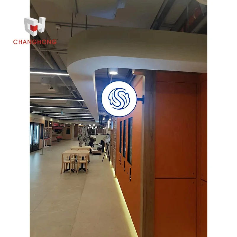 circle led sign board signage outdoor wall side hanging water proof round plastic double side light box