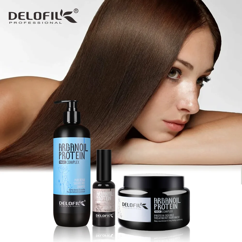 Delofil Private Label Natural Collagen Shampoo Hair Mask Moisturizing Moroccan Argan Oil Sets For Hair Care