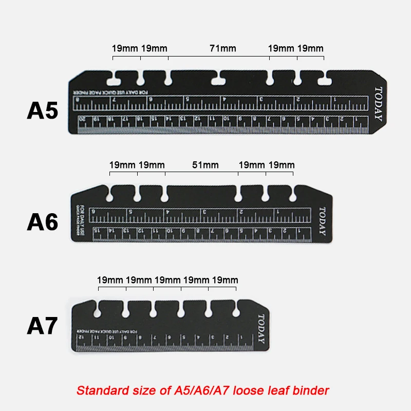 A5/A6/A7 black PP ruler with 6 rings binder ,plastic ruler custom for planner , white print ruler