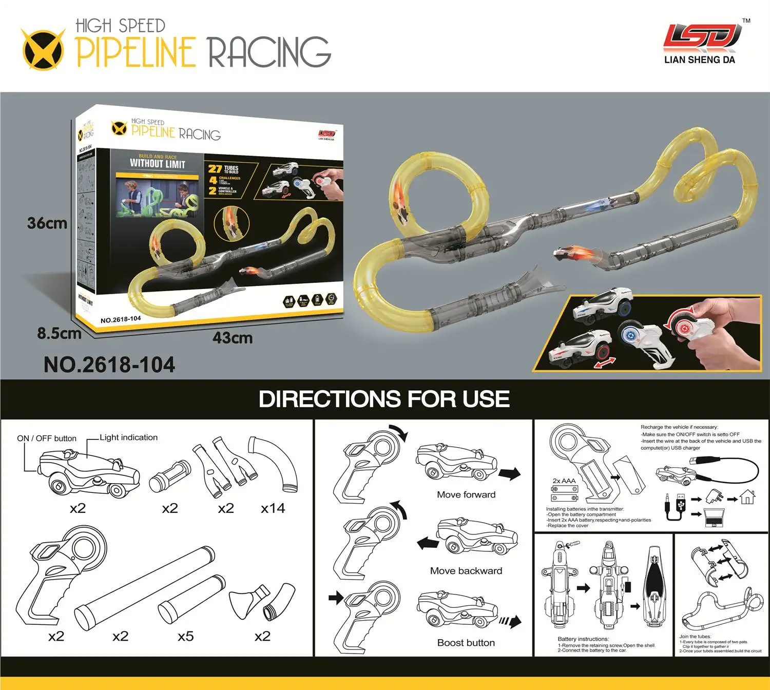 Children Gifts Pipeline Racing Track Electronic Toys Build Race Loop Modular Circuit Tubes High Speed RC Car