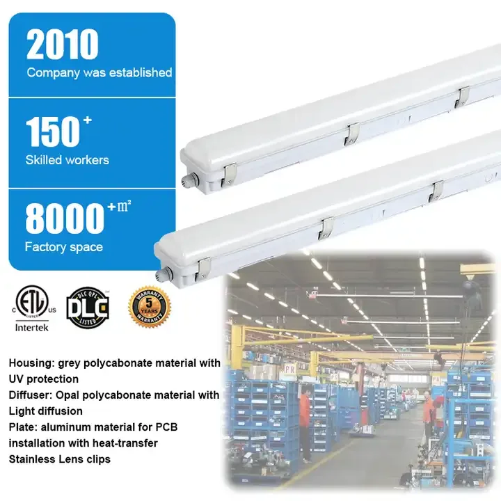 Modern Indoor Lighting Fixture Hospital Office Lamp 40w 60w 4ft Waterproof Ip65 Dimmable Led Vapor Tight Linear Light