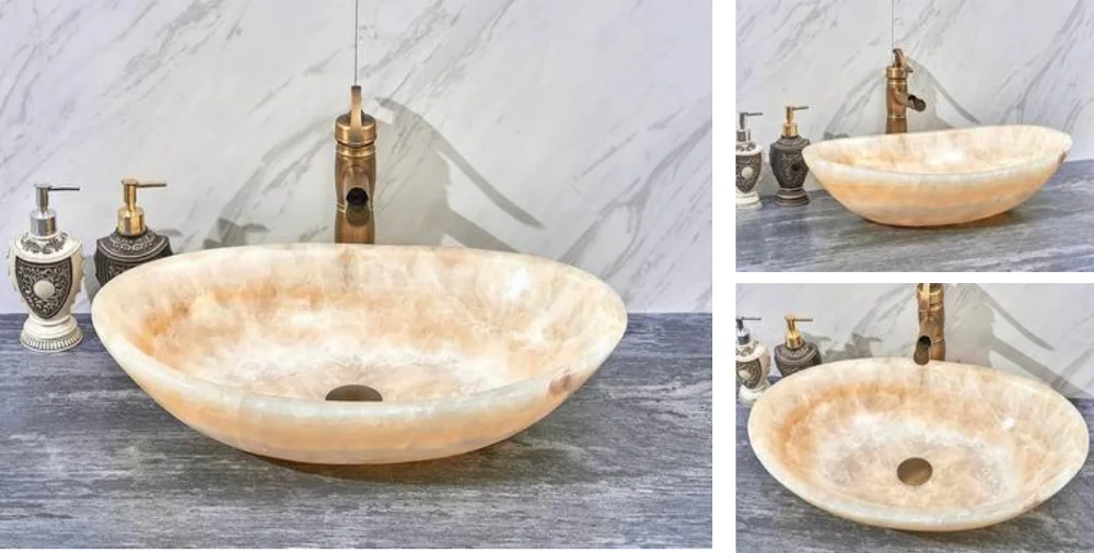 Oval natural stone modern bathroom sink for bathroom and toilet