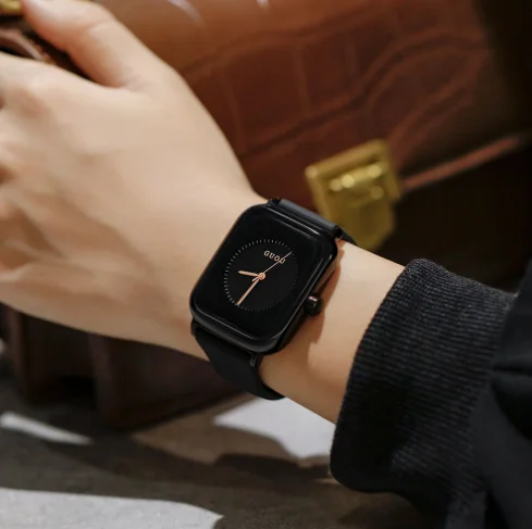 GUOU Silicone Band Square Ladies Fashion Watch Candy Dial No scale Watches Women Wrist Luxury Quartz Watch