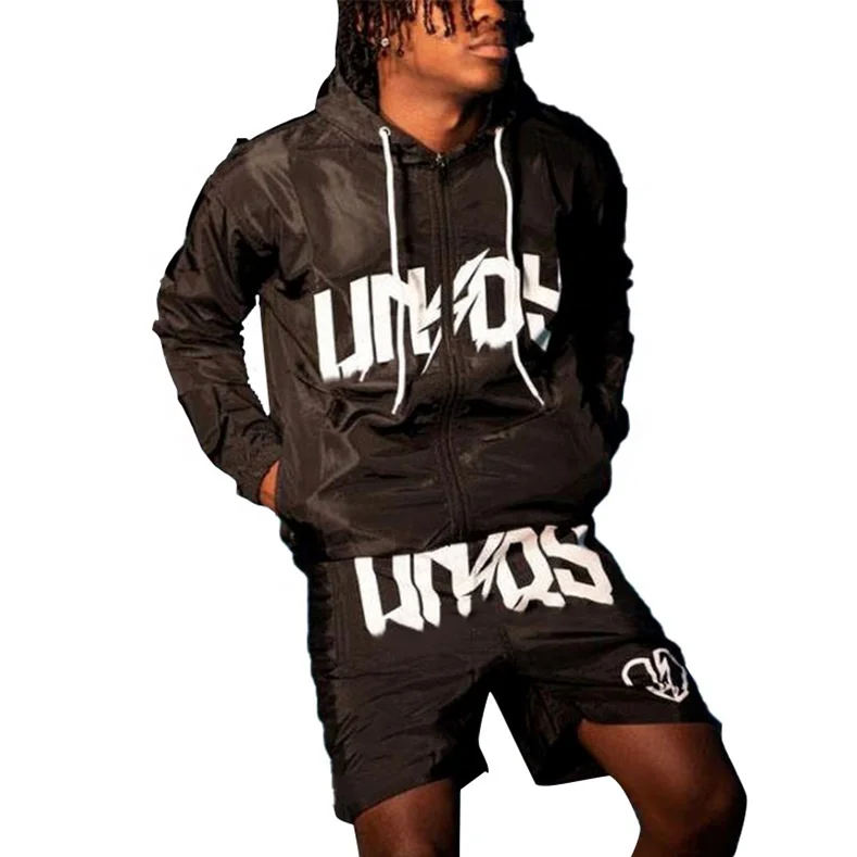 Summer Men Custom Printed Trapstar Sublimation Short Set 2 Piece Unisex Nylon Wind Breaker Windbreaker Tracksuit With Short