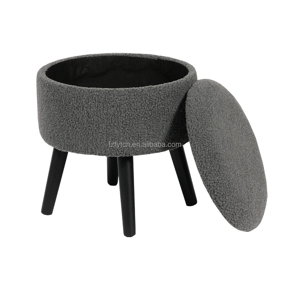 Ottoman Manufacturer Round Fabric Wood Leg Ottoman