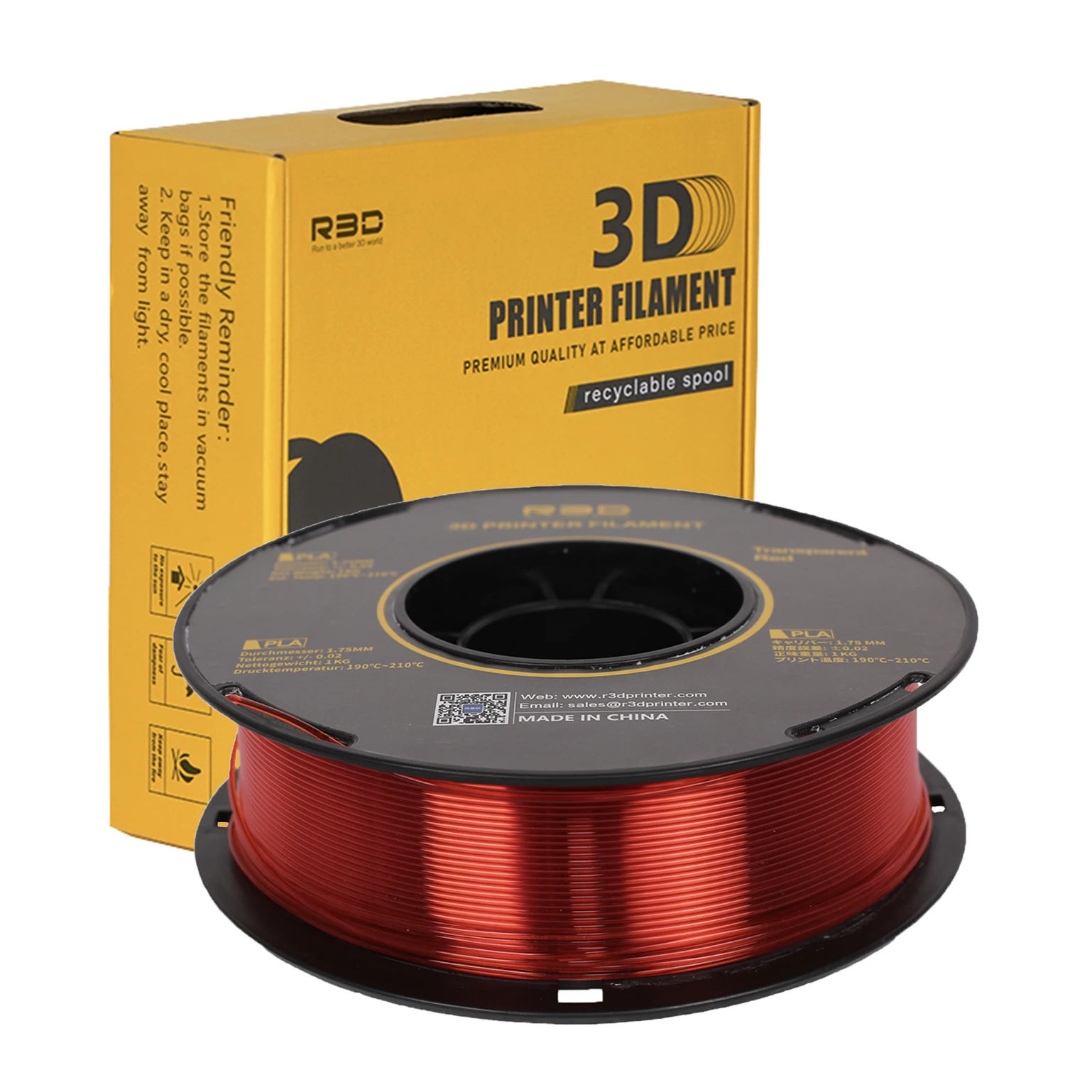 R3D Transparent PLA Filament for 3d Printer PLA 1KG/Spool Neat Winding Eco Plastic